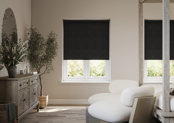 Flori Faux Suede (Blackout), Black - Twist&Fit Roller Blind - Image 3
